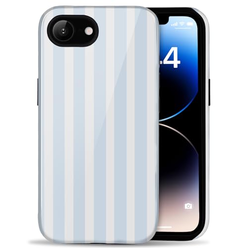 Amzfield Compatible with iPhone 16e Case Cute Striped Aesthetic Retro Design for Women Girls Fall Simple Chic Girly Pretty Dual Layer Hybrid Protection Elegant Case for iPhone 16 e-Blue