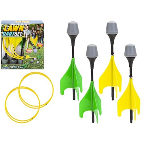 Jeu de fléchettes pour pelouse PMS jaune et vert avec 6 pièces de rechange