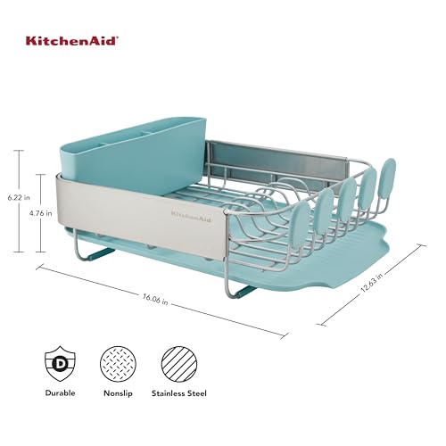 KitchenAid Mineral Water Rust-Resistant Compact Dish Rack with Removable Caddy, 12.63" x 15.87" x 5.54"