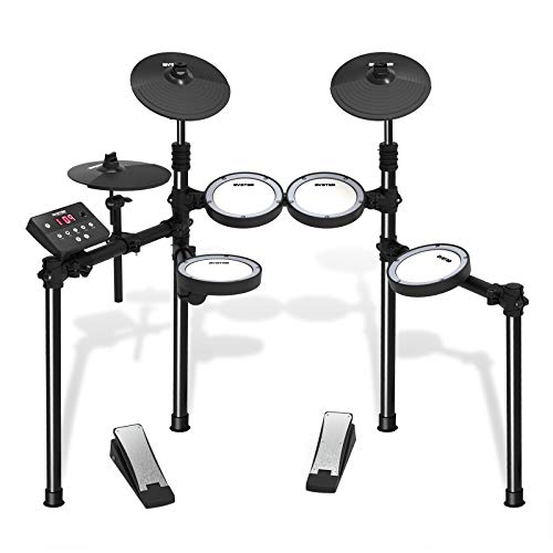 HXW SD61-4 Electric Drum Set Compact Electronic Drum Kit With Mesh Heads, 200+ Sounds, Support USB-Midi, Super Solid Rack, Drum Key & Drum Sticks Included