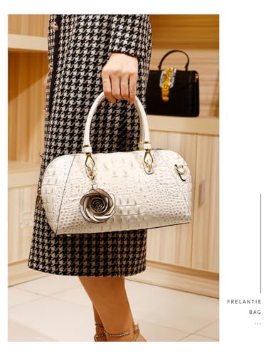 Fashion Leather Women's Top Handle Satchel Crossbody Handbags Flower Pendant Purses Crocodile Pattern Shoulder messenger Bags3