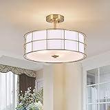Ludil 16" Semi Flush Mount Ceiling Light Fixture, 3-Light Gold Metal Mesh Drum Ceiling Light, Modern