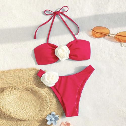 Ensemble bikini convertible double position rose fuchsia et imprimé floral - 3