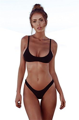 DRKAI Womens Bandage Bikini Swimwear Brazilian Padded Top Swimsuit Solid Color Triangle Bottom Two Pieces Bathing Suit