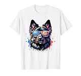 Aquarelle patriotique Berger Allemand Noir Drapeau Américain T-Shirt