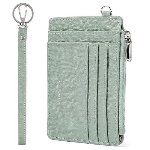 Image of BOSTANTEN Small Wallet For Women RFID Leather Credit Card Holder Slim Wristlet Keychain Wallet With Zipper Pocket Light Green