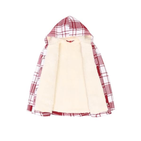ZENTHACE Girls Hooded Plaid Flannel Shirt Jacket with Hand Pockets,Sherpa Lined Button Down Flannel Shacket Jacket - Image 3