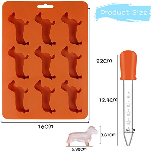 Crethink Ice Cube Trays, chocoladevorm, teckel hondenvormige siliconen kubus mal en lade met druppelaar - Afbeelding 3