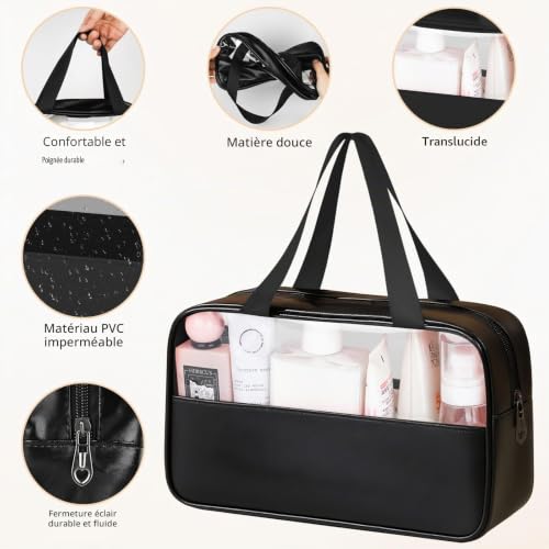 elzle Trousse de Toilette Voyage,Sac Cosmétique Portable avec Zip(Noir) – vue 3