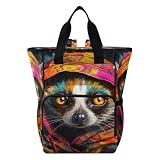 LINNIKEEEE Lemure Simpatico Cartone Animato Borsa per Pannolini Zaino da Viaggio Borse per Mamma di Grande Capacità per Papà Donne Ragazze