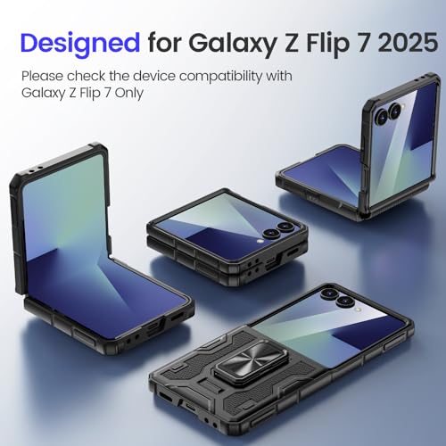 Image of VEGO for Samsung Galaxy Z Flip 7 Case with Stand& Camera Screen Protector | Hinge Protection Full Body Rugged Anti-Scratch Shockproof Drop Protection Case for Galaxy Z Flip 7(Not for 7FE) Black