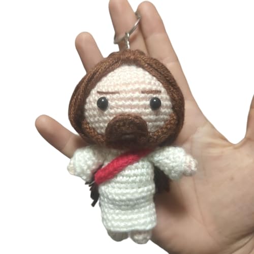 Crochet Jesus Keychains Pendant, Handmade Easter Jesus Figures Nativity Religious Party Favors Gift for Easter Egg Stuffers Bag Ornament Backpack Car Charms