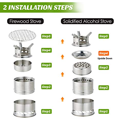 Mini Portable Wood Burning Stove, Meetsun Camping Stove Foldable Stainless Steel Backpacking Stove Camping Cookware Rocket Stove Solid Alcohol Stove For Camping Hiking Picnic Indoor Outdoor #TOP4
