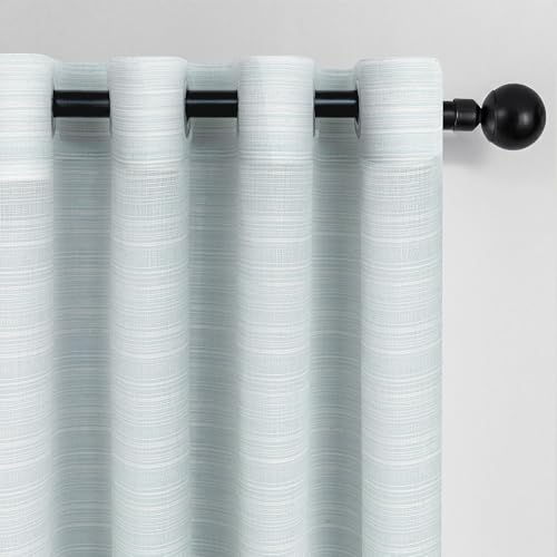 Rideau Vert Sauge Voilage Transparent Lin-140x245cm Salon Moderne Chambre Balcon Baie Vitrée Léger Romantique Eyelet Tamisant Sheer Curtains Décorations d'intérieur...