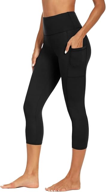 Gayhay Capri Leggings with Pockets for Women - High Waisted Tummy Control Soft Compression Yoga Pants for Workout Running Gym