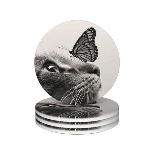 Dessous de verre céramique chat papillon support de verre