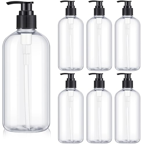 Eccliy 6 Pack Empty Pump Bottles Dispenser 300ml/ 10.15oz Reusable Clear Plastic Pump Large Capacity Bottles for Essential Shampoo Massage Oil Soap Lotion Liquid Soap