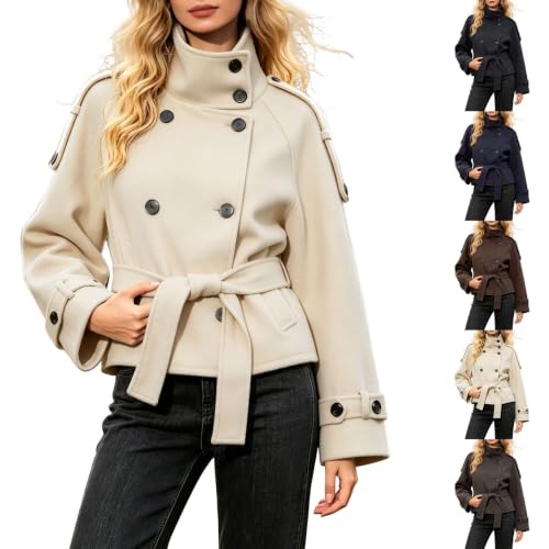 Womens Cropped Trench Coat Funnel High Collar Belted Short Trench Jacket - image 1