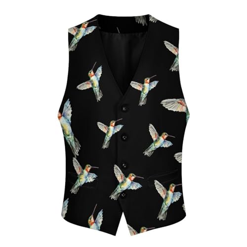 Watercolor Hummingbird Novelty Men's Suit Vest Funny Formal Dress Vests Business Waistcoat3