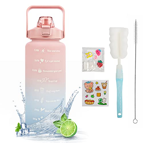 MOMSIV Botella de agua de 2 litros sin BPA, gran capacidad, a prueba de fugas, botella de agua deportiva con pajita marcadores de tiempo para beber y cerrar, jarra de agua Tritan, botella deportiva