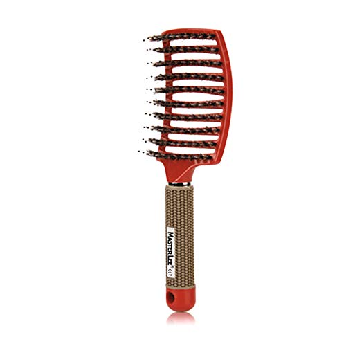 Cepillo de pelo de cerdas de jabalí desenredado, cepillo de masaje para mujeres, largo, grueso, fino, cabello rizado (rojo) Cover