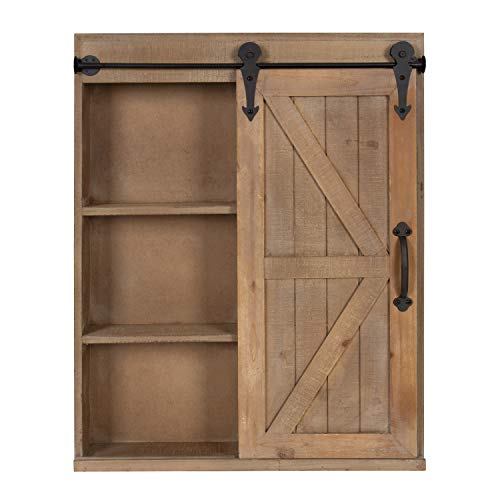 Kate And Laurel Cates Decorative Wood Wall Storage Cabinet With Vanity Mirror And Sliding Barn Door, Rustic Brown #TOP3
