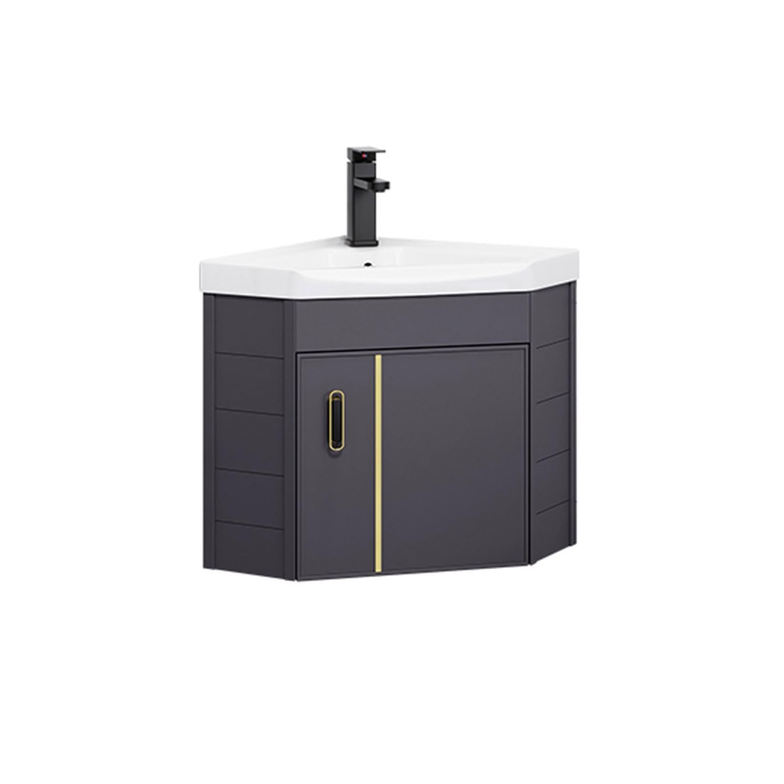 SGKOMN Wall Mount Vessel Sink,Ceramic Sink,Bathroom Corner Basin Sinks, Corner Bathroom Vanity Sink Combo Wall Mounted Cabinet Set for Small Space, Without Mirror-38cm