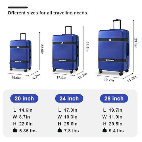 Expandable ABS+PC 3 Piece Luggage Sets with Spinner Wheels Lightweight TSA Lock,Blue - New Model for Easy Traveling and Packing2