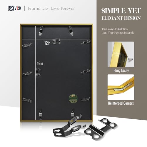 Image of VCK 12x16 Frame Gold Metal, Real Glass, 8.5x11 Mat, Set of 6, for Picture