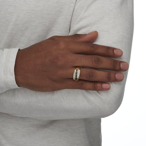Palm Beach Jewelry Men's 18K Yellow Gold over Sterling Silver Square Cut Genuine Blue Sapphire and Round Cubic Zirconia Ring4