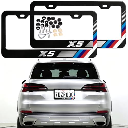 Image of License Plate Frames Cover Compatible with BMW X5 Exterior Accessories | Tricolour Aluminum Frame, Front and Rear 2 pcs Pack