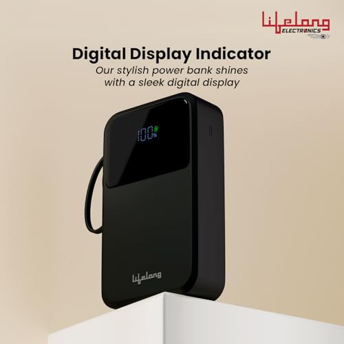 Image of Lifelong Electronics 20000mAh 22.5W Fast Charging Power Bank | 3 Inputs (1 Built-in USB A Cable + 1 C + 1 Lightning Port) & 6 Outputs (3 Built-in Cables + 1 C + 2 A Port) | Small Pocket Size Powerbank