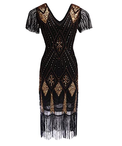 HAHAEMMA Damen 1920s Kleid Elegant Flapper Charleston Kleid Gatsby...