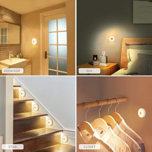 Image of ECOBSY Motion Sensor Light for Home Indoor Outdoor, Rechargeable Adhesive Led Night Light for Kitchen Cabinet Cupboard Stairs Wardrobe, Battery Operated, Automatic On Off (Round - Warm White, 1)