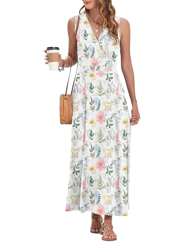 Image of AUSELILY Womens Maxi Dress Summer Sleeveless Wrap Long Dresses with Pockets | V-Neck Wrap Sleeveless Sundress, fits formal, casual, beach, vacation & daily wear