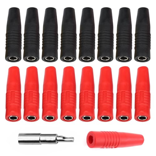 BEELUKY 16 Pièces Femelle Coupleurs Banane Lisolés 4mm Fiche Adaptateur D'extension pour PVC (Rouge et Noir)