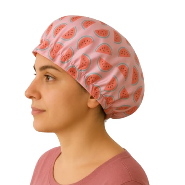 RAMNATH IMPEX Cute Fruite Shower Cap for Women & Girls - Hair Bonnet - Reusable, Comfortable & Stylish Hair Protector with watermelon Print - Double-Layered and Eco-Friendly - All Hair Types. (watermelon)