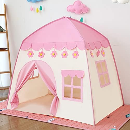 Kids Tent, 51.2inch Large Kids Play Tents with Flower Pendants, Pop Up Play Tent, Princess Castle Fairy Playhouse, Indoor Teepee Tent for Kids Boys Girls (Pink) 2 41v0ZHEZHOL. AC