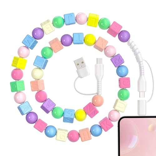 WESADN USB C Cable 4 in 1 Multi Charging Cable for iPhone Charging Cord Cute Bear Beaded Charging Cord 3.3FT MFi Certified Fast Charger Cords Type C/USB A/iOS Port for iPhone 16 15/Galaxy,Colorful