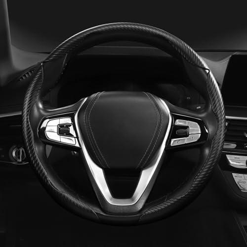 Carbon Fiber Steering Wheel Cover 3pcs Anti-Slip Car Steering Wheel Accessories Snap on Grip 15 inch Universal Matte Black