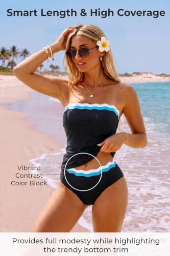 Image of Daci Women Strapless Tankini Tummy Control 2 Piece Bandeau Swimsuit