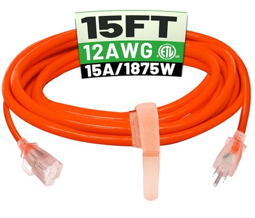 POWGRN 15 FT 12/3 Outdoor Extension Cord Waterproof, Heavy Duty Power Cord by POWGRN - Used condition - US$18.67
