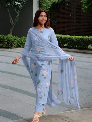 Image of ANNI Designer Viscose Printed Kurta for Women | Kurti Set Woman | Kurta with Pant & Dupatta | Straight Ethnic Suit | Indian Outfit Ladies Dress Stylish Traditional Clothing Office Party Fashion Look