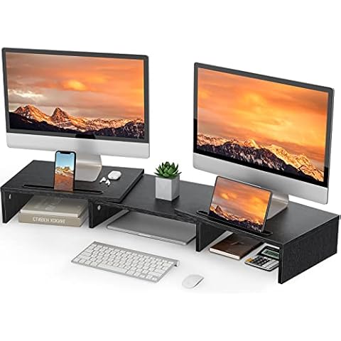 LORYERGO Dual Monitor Stand for 2 monitors, Monitor Stand for Desk, Monitor Riser with Storage, Computer Monitor Stand w/Slot for Tablet Cellphone, Dual Monitor Riser for PC, Laptop, Computer, Printer Cover