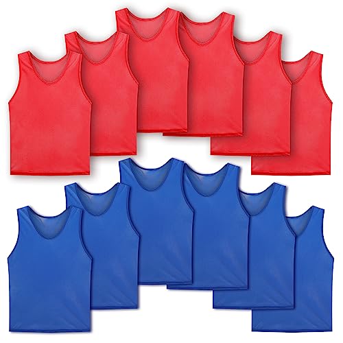 La mejor comparación de Chalecos deportivos para Niño los preferidos por los clientes. 45 SPTEHW Scrimmage Chalecos Pinnies Team Practice Jerseys para niños, jóvenes y adultos, fútbol deportivo, baloncesto (paquete de 12), Azul oscuro y rojo., Medium