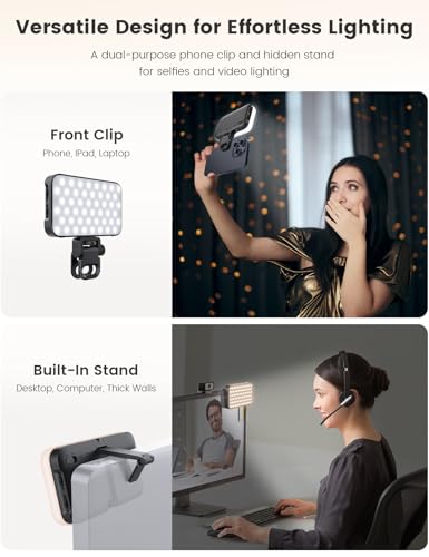 ANXRE Luz de selfie com difusor macio e suporte integrado – Luz de videoconferência recarregável de