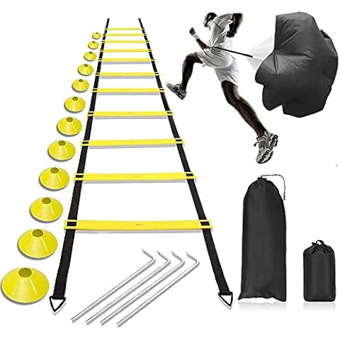 Newrgy Speed and Agility Ladder Training Set, Balance Training Footwork- Speed Ladder-Workout Gear - Football Ladder-Basketball Training Equipment - Football Gear, with Cones and Resistance Parachute Cover