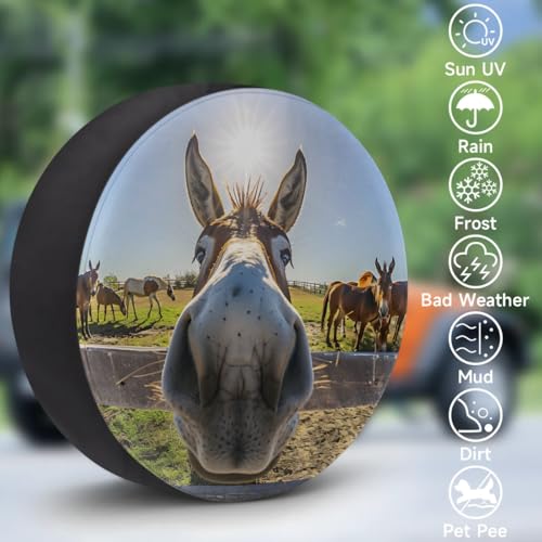Image of Spare Tire Cover for RV Trailer, Animal Donkey Tire Covers Universal Fit for Travel Trailer Camper Jeep RV SUV Truck Waterproof Wheel Cover (14 inch for Diameter 25 inch - 27 inch)