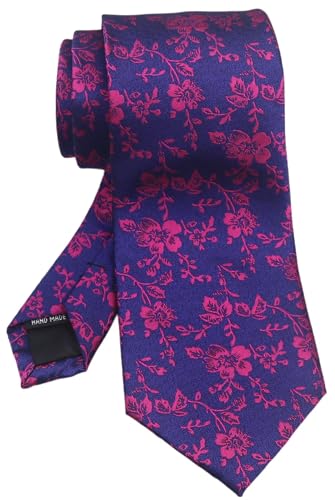 Men Handmade Silk Tise Fashion Navy Blue Fuchsia Floral Wedding Party Dress Designer Neckties Boys
