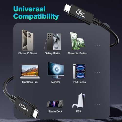 LEIRUI 80Gbps for Thunderbolt 5 Cable up to 120Gbps 8K@60Hz 4K@540Hz/144Hz USB C to USB C Data Monitor Video Cable 240W PD Fast Charging USB4 V2 Cable for iPhone 15 Thunderbolt 4 Docking eGPU MacBook - Thumbnail 7